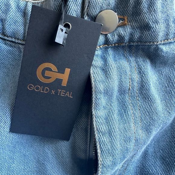 Gold X Teal Denim Cargo Pants NWT - Picture 5 of 7